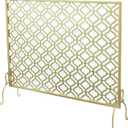 MyGift 41 x 35 Inch Brass Tone Metal Fireplace Screen with Vintage Moroccan Arabesque Pattern, Freestanding Decorative Mesh Fire Spark Guard Protector Cover