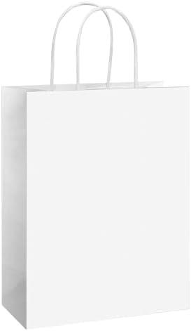 REMTAP Gift Paper Bags 8×4.5×10.5 50Pcs Kraft Bags with Handles Bulk Gift Bag for Wedding Party Craft Retail Packaging, Shopping, Party Favor, Retail Bag (White-M-50pcs, 8 * 4.5 * 10.5)