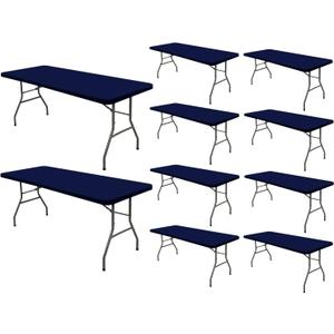 6 Foot Picnic Table Cover Fitted Elastic Tablecloth for Rectangle Table 10 Pack Waterproof Stretch Washable Folding Indoor Outdoor Spandex Tablecloth for Parties Banquet Camping (Navy Blue,30" x 72")