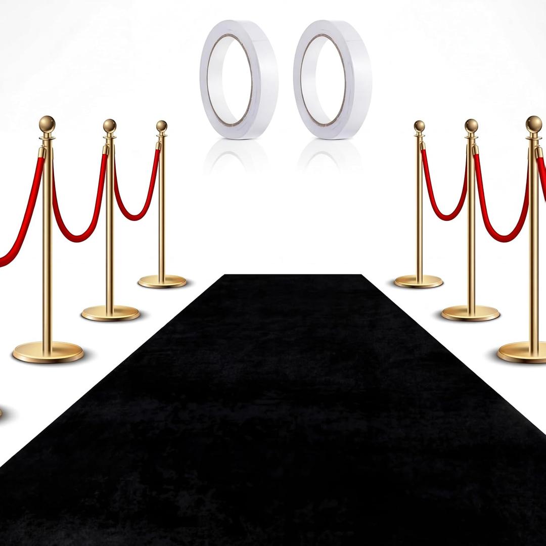 Preboun 3.9 x 60 ft Carpet Runner for Party Felt Runway Rug Runner Rug with Carpet Tape for Halloween Wedding Christmas Xmas Thanksgiving Outdoor Accessories Wedding Party Hallway(Black)