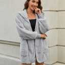 LookbookStore Womens Cardigan 2025 Winter Oversized Open Front Fleece Hooded Draped Pockets Jacket Coats (XX-Large, A Light Grey)