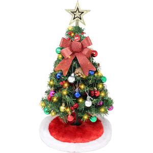 Joiedomi 24"/2FT Christmas Tree Prelit Tabletop Decoration with Tree Skirt, Bow and Kits, 50-Count Lights pre-Lighted Artificial Mini Christmas Tree Decoration for Indoor Xmas Tabletop Decor