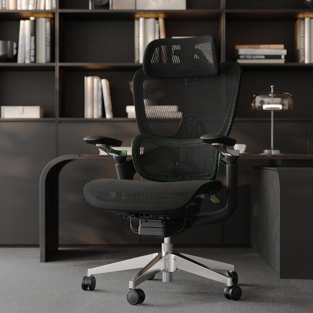 Ergonomic Office Chair, Mesh Home Office Desk Chair with Adaptive Lumbar Support, Gaming Chair with Headrest, 5D Armrest,90-130Tilt, BIFMA Certified, Model Zen (Green)