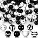 240 Pcs Black and White Christmas Wooden Beads for Crafts, 16mm Round Spacer Stripe Polka Dot Peppermint Beads Bulk for Jewelry Making DIY Garland Pens Winter Xmas Holiday Tiered Tray Tree Decor