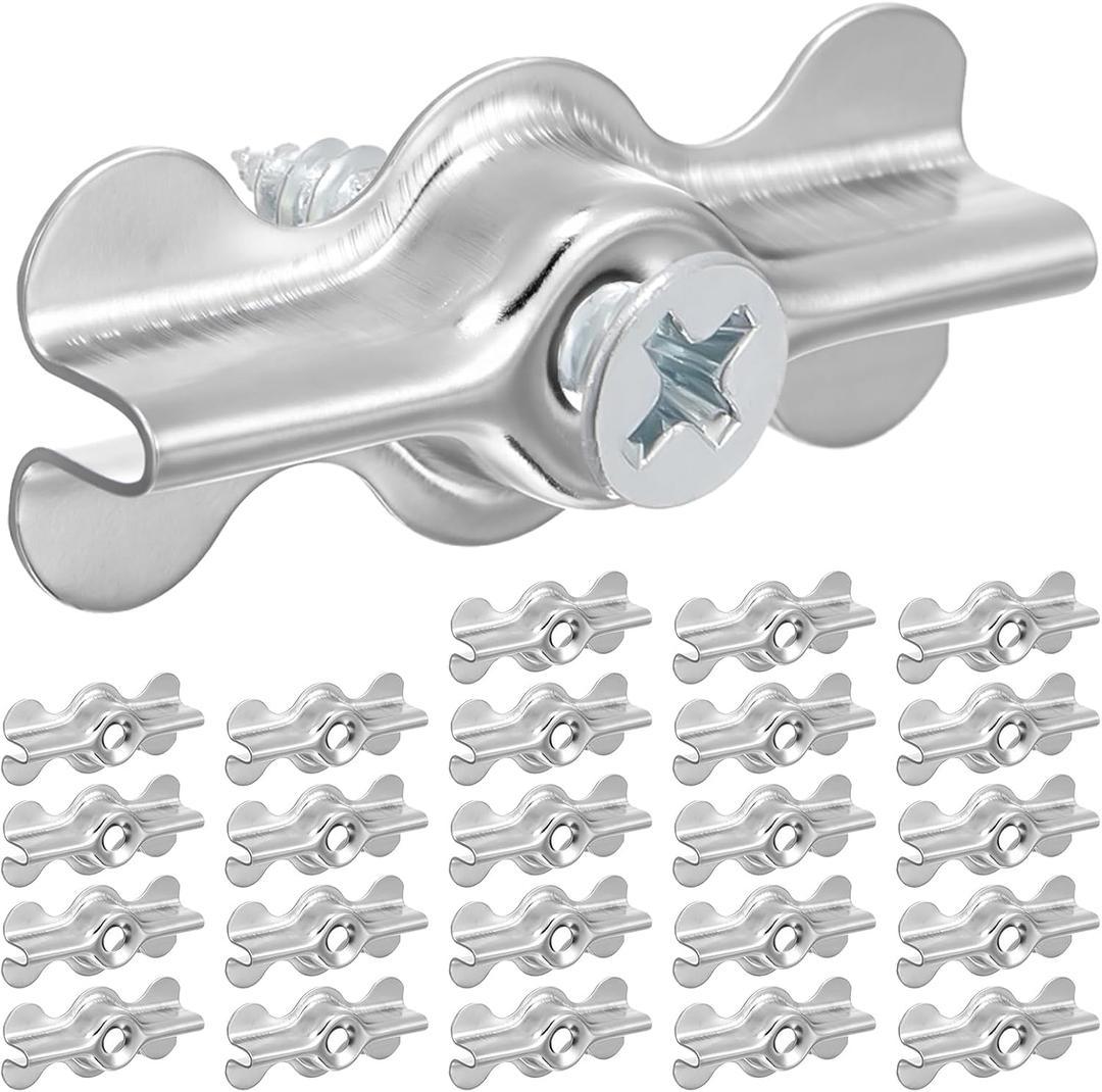Blulu 24 Sets Alloy Steel Flush Clip with Phillips Self-Tapping Screws, 1-11/16 x 3/4 in Half Turn Button Fasteners for Storm Windows, Screens & Combination Door Panels (Double Wing,Sliver)