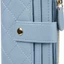 Women's Cute Leather Card Holder Small Compact Bifold Wallet with Zip Coin Pocket (Blue)