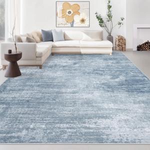 Area Rugs 8x10 Living Room: Washable Rug Modern Abstract Large Rugs Soft Non Slip Neutral Rug Stain Resistant Indoor Carpet for Bedroom Kitchen Dining Room Table Nursery Home Office Rugs(Blue,8'x10')Rug