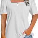 JomeDesign Womens Tops Casual Short Sleeve Square Neck Shirts Puff Sleeve Tshirts Loose Casual Blouse Summer Tee (Medium, White)