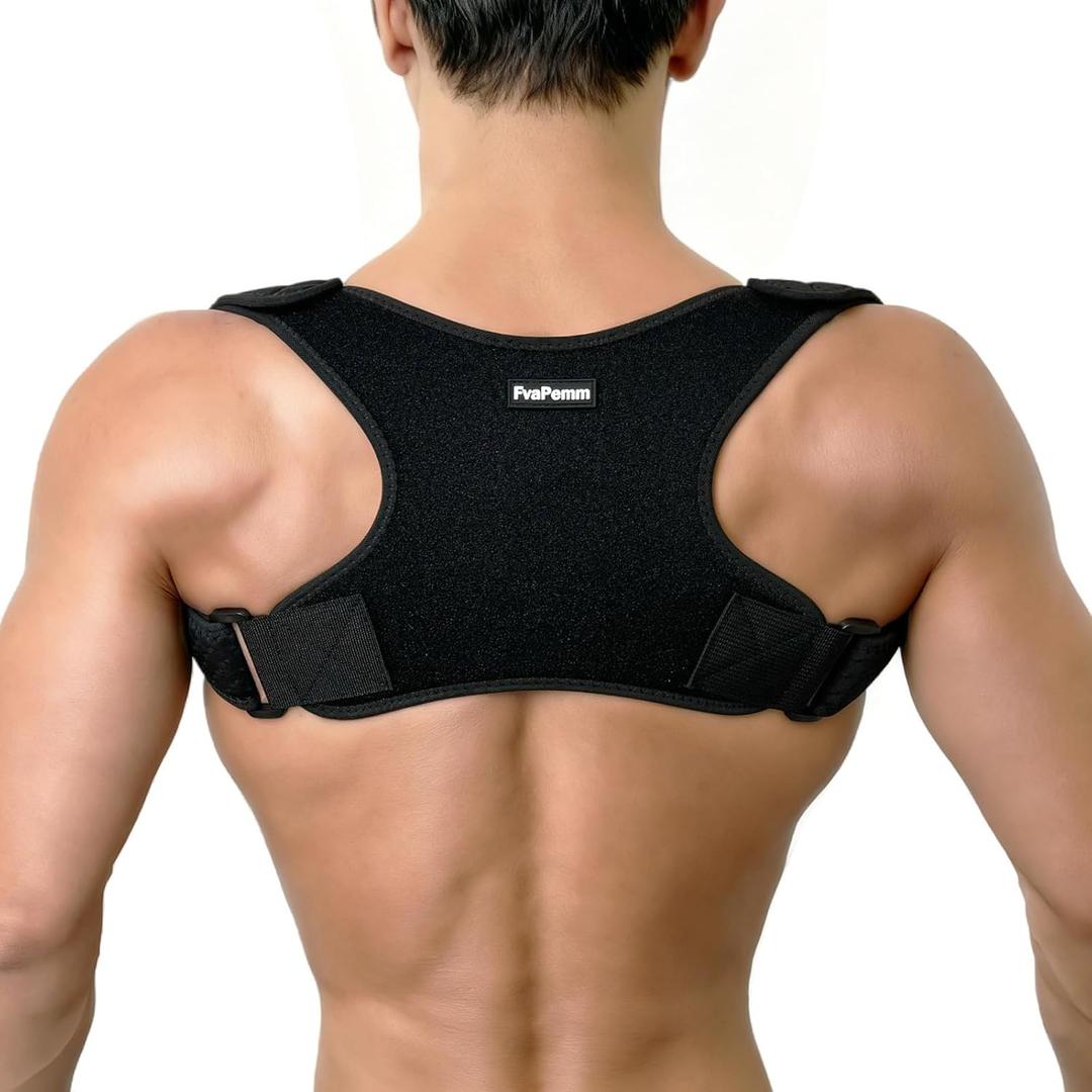 Posture Corrector for Women Men, Copper Upper Back Brace, Back Straightener Support Correcting Hunchback and Bad Posture, Back Pain Relief for Neck, Shoulder, Clavicle, Black, S/M