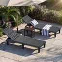 Outdoor Chaise Lounges, Patio Lounge Chair, Black Wood Grain, Set of 2