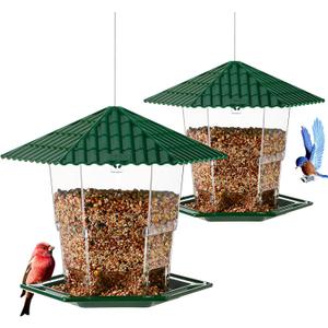 Jealoeur 2 Pack Bird Feeders for Outdoors Hanging Bird Feeder Wild Birds Seed, Green BB