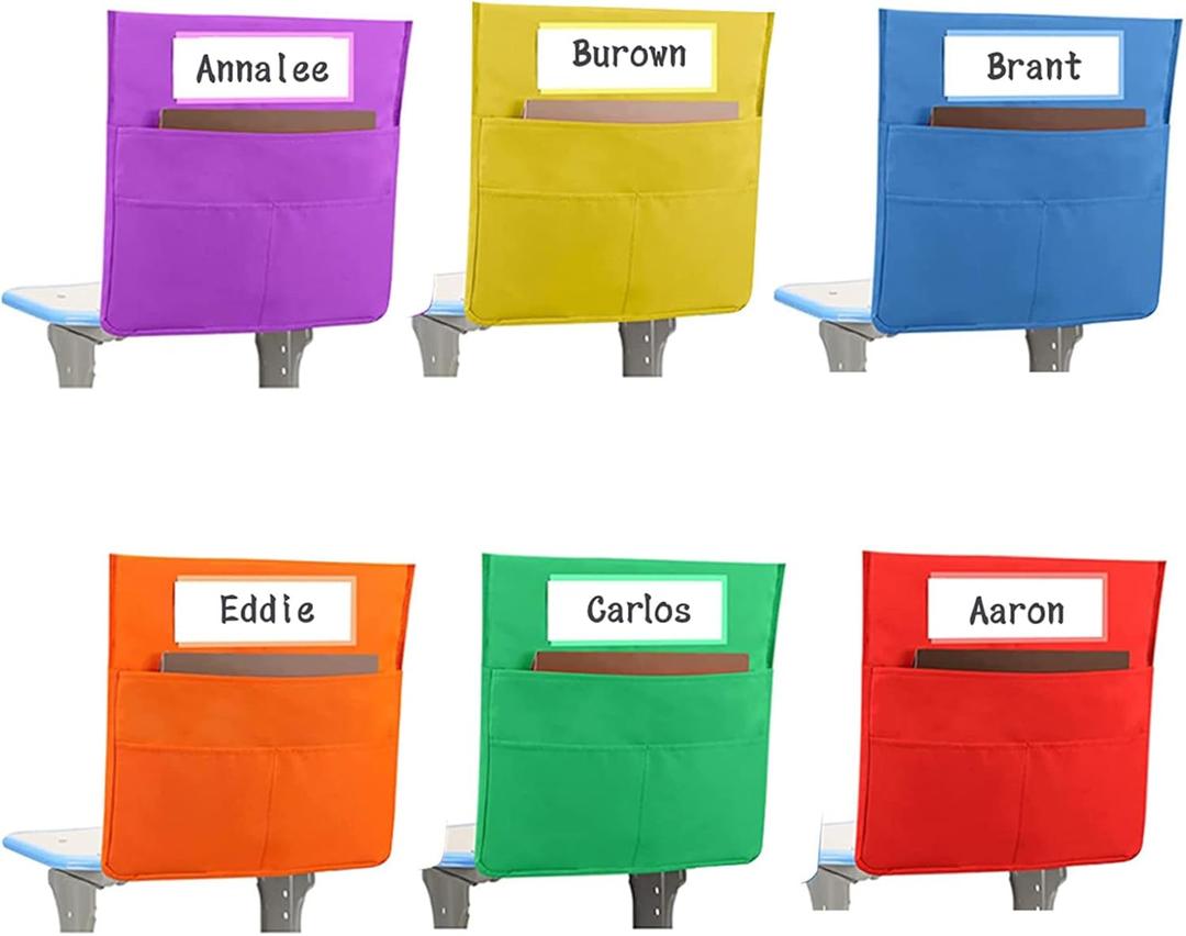 6 Pcs Chairback Pockets, Chairback Buddy Pockets Chart, Bright Color Seat Storage Organizer Large Pockets for School Classroom 16.6 x 19 Inch