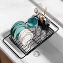 Dish Drying Rack in Sink - Expandable Stainless Steel Dish Rack Over The Sink, Kitchen Sink Drain Strainer with Cutlery Holder & Cup Holders, 15.2 x 10.0 x 4.2 Inch, Black