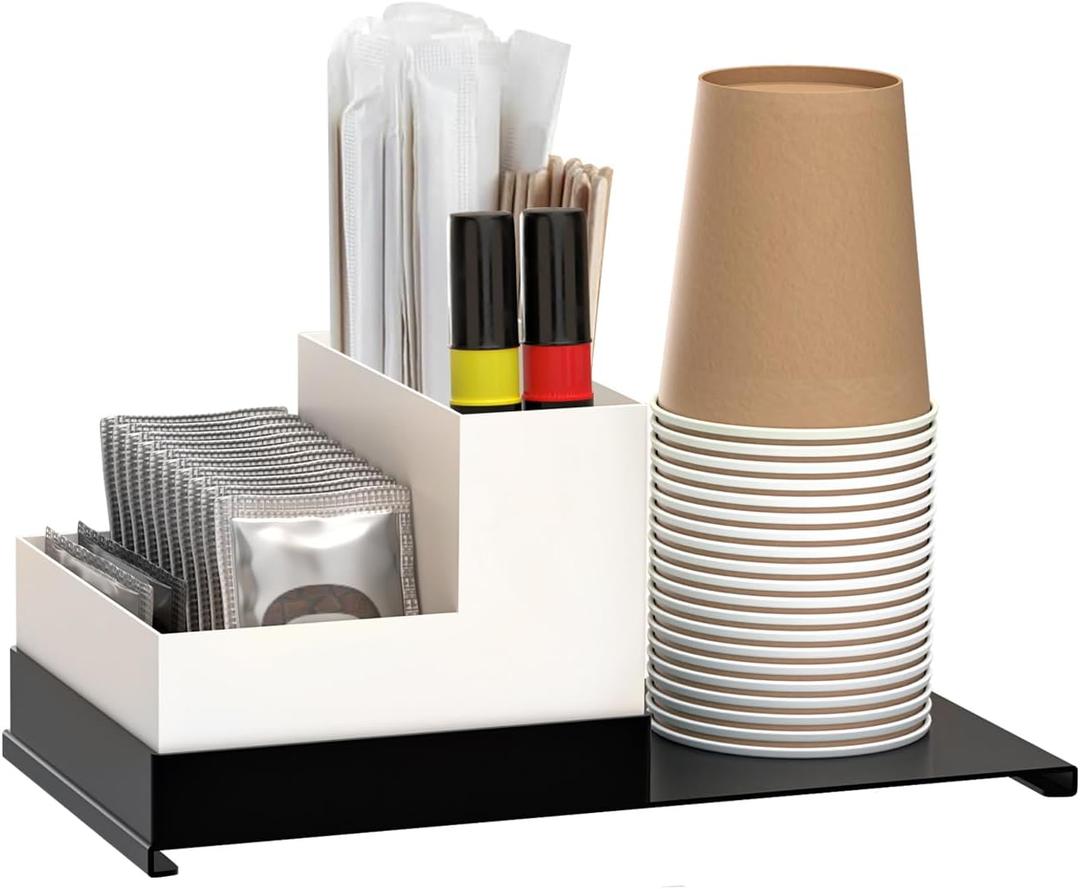 Small Coffee Station Organizer, Countertop Cup Holder for Cups, Lids, Pods, Stirrers, Condiment Supplies