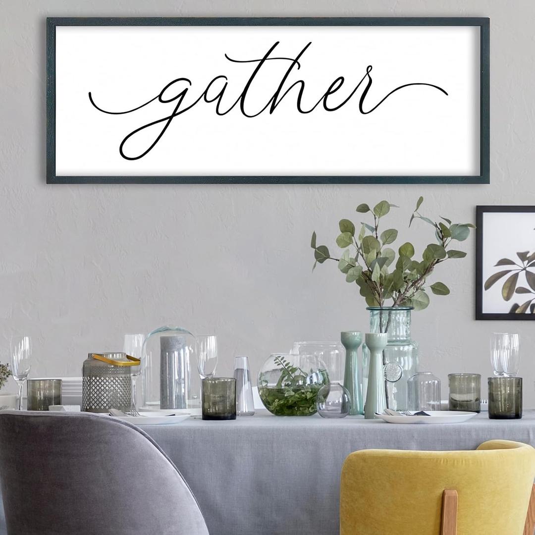 FZMHASLWW Gather Sign Wall Decor 40"15" Large Wooden Framed for Dining Room Simple Home Kitchen Hanging Art (Black)