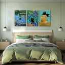 3 Pcs Funny Black Cat Canvas Wall Art Cat in Water Lilies Painting Picture Wall Decor Garden Flowers Black Cat Aesthetic Poster Print Artwork for Room Bedroom Living Room Bathroom Home Decoration (24L" x 16W")