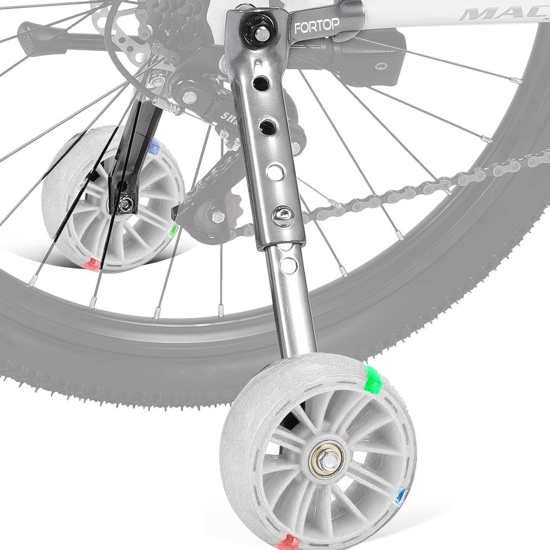 FORTOP Bike Training Wheels, Pair of Heavy Duty Rear with Stabilizers Mounted Kit for 16 18 20 22 24 inch Kids Boy Girls Variable Bike (White, 16-24 Inch)