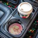 Christmas 2 Pack Car Coasters for Cup Holders Christmas Santa Claus White Pink Strips Absorbent Ceramic Stone for Auto Drinks Coasters Removal Car Cup Holder Coaster with A Finger Notch (Set of 2)