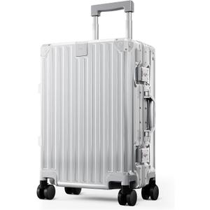 ALPHA CAMP Carry-On 20 Inch Luggage, Dual Layer Aluminum Frame with TSA 22x14x9 Airline-Approved Spinner WheelPC Hardside Zipperless Lightweight SuitcaseType-C USB Charging Port, Cup Holder