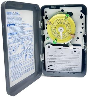 T104 Electromechanical Timer Switch,208-277 VAC 5HP 40A DPST Pool Timers,12 ON/Off Operations,Manual Override Included Trippers,Heavy Duty Pool Pump Timer