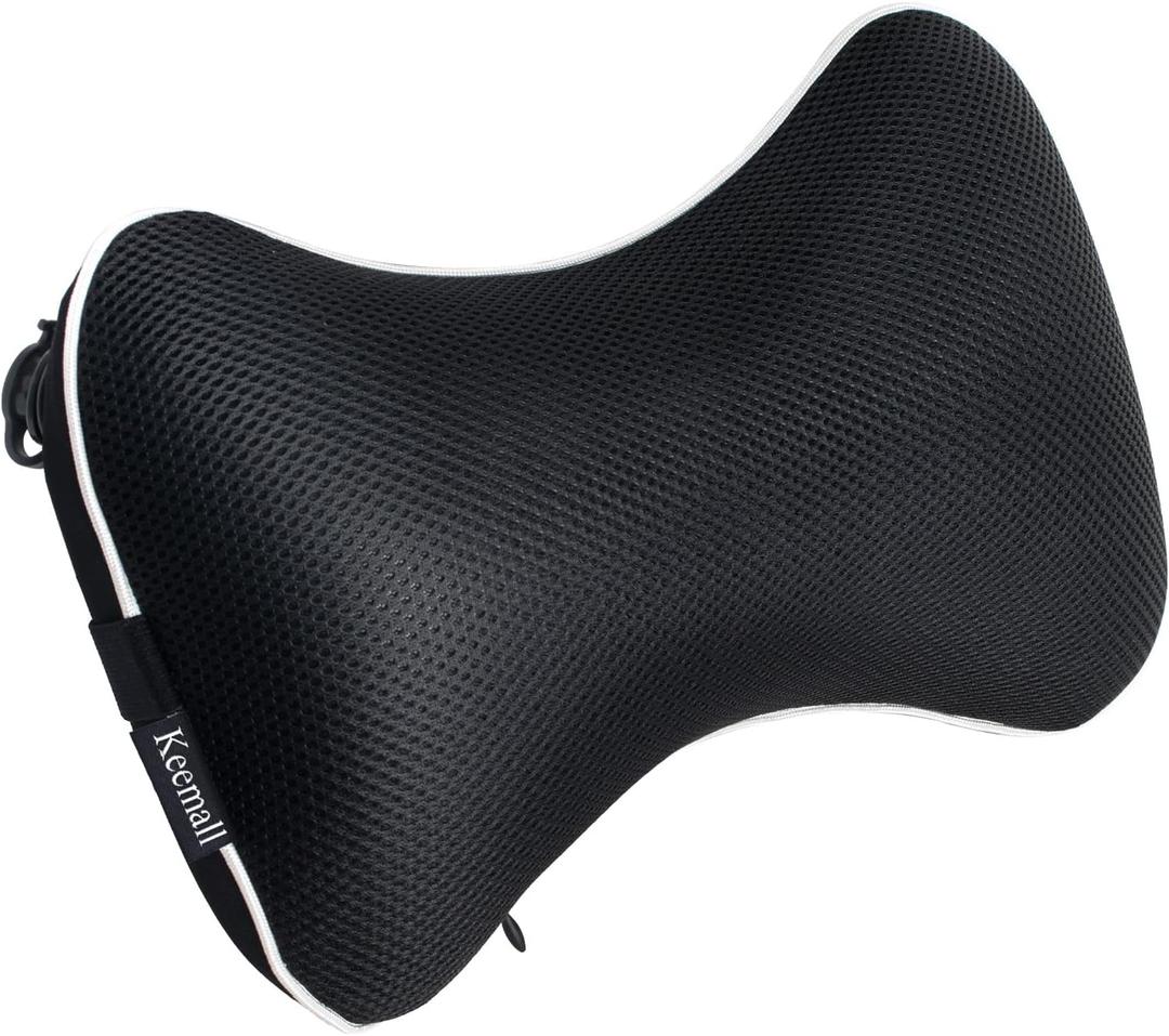 Car Neck Pillow, Soft Headrest Inflatable Car Pillow for Driving Seat with Adjustable Strap, Comfortable Ergonomic Design Neck Support and Breathable Washable Cover (Medium, Black)