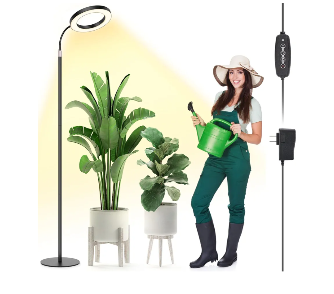 LBW Grow Lights for Indoor Plants Full Spectrum with Stand, Floor Plant Growing Lamp for Large Plants, Auto ON/Off Timer 4/8/12H, 4 Dimmable Levels, 47.2-63 inches Adjustable Height