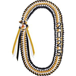 Cindeer Silk Graduation Leis Class of 2025 Graduation Necklaces Ribbons Grad Money Leis Number Patch for High School College (Black, Gold)