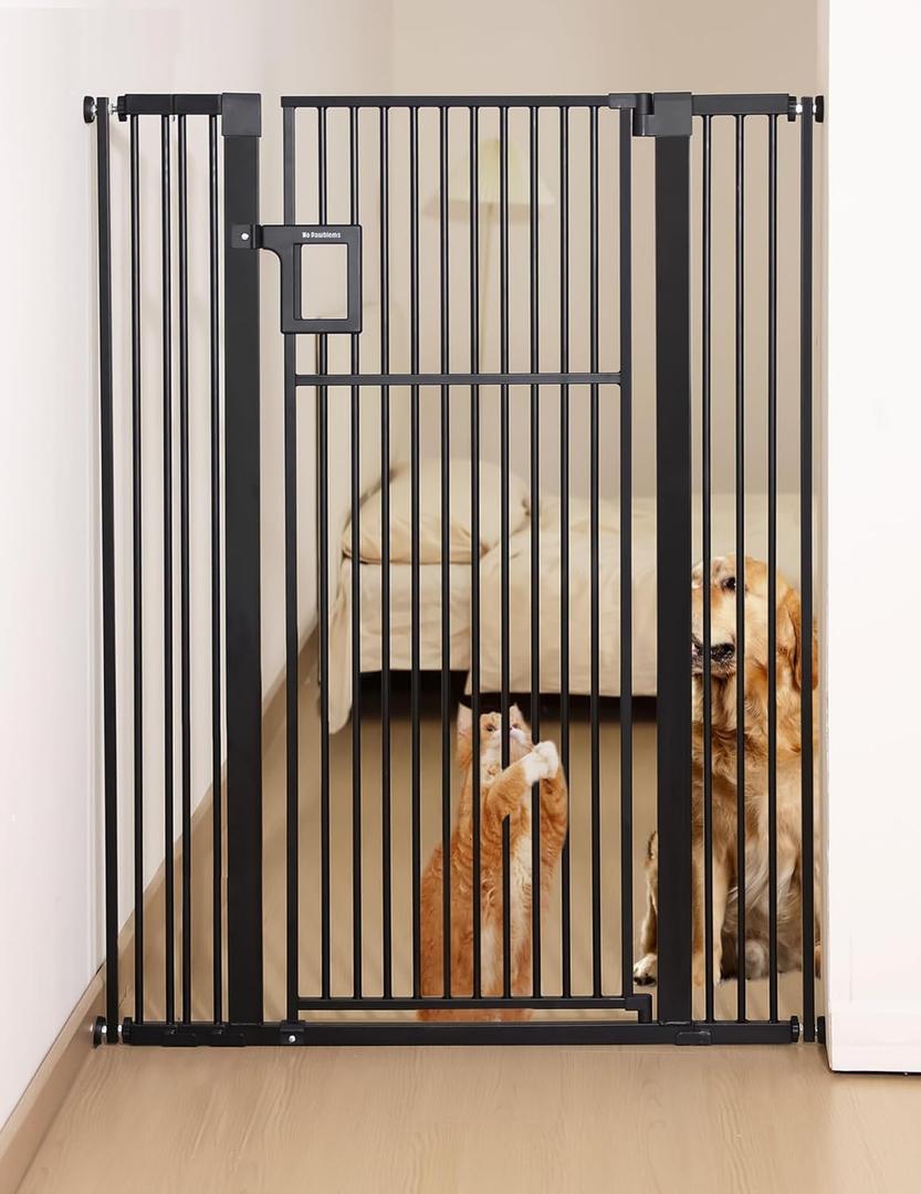 No Pawblems Upgraded 55" Extra Tall Pet Gate for Cat, 29-43" Auto Close Cat Gate for Doorways/Stairs/Hallways, NO Drilling Pressure Mounted Tall Dog Gate Indoor, 1.37" Pet-Safe Gap, White (55" Tall, 29-43" Wide, White-gate)
