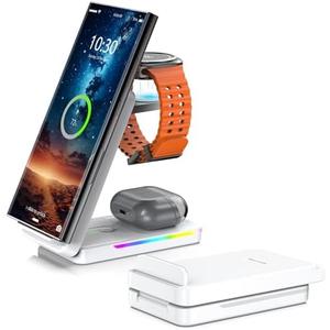 Wireless Charger for Samsung Galaxy Z Fold7/ Flip7, Charger for Samsung Watch 8/ 7 Ultra, 3 in 1 Foldable Wireless Charging Station for Samsung Galaxy Z Fold7/ Flip7, Watch 8/ 7/ 6/ 5/ Buds