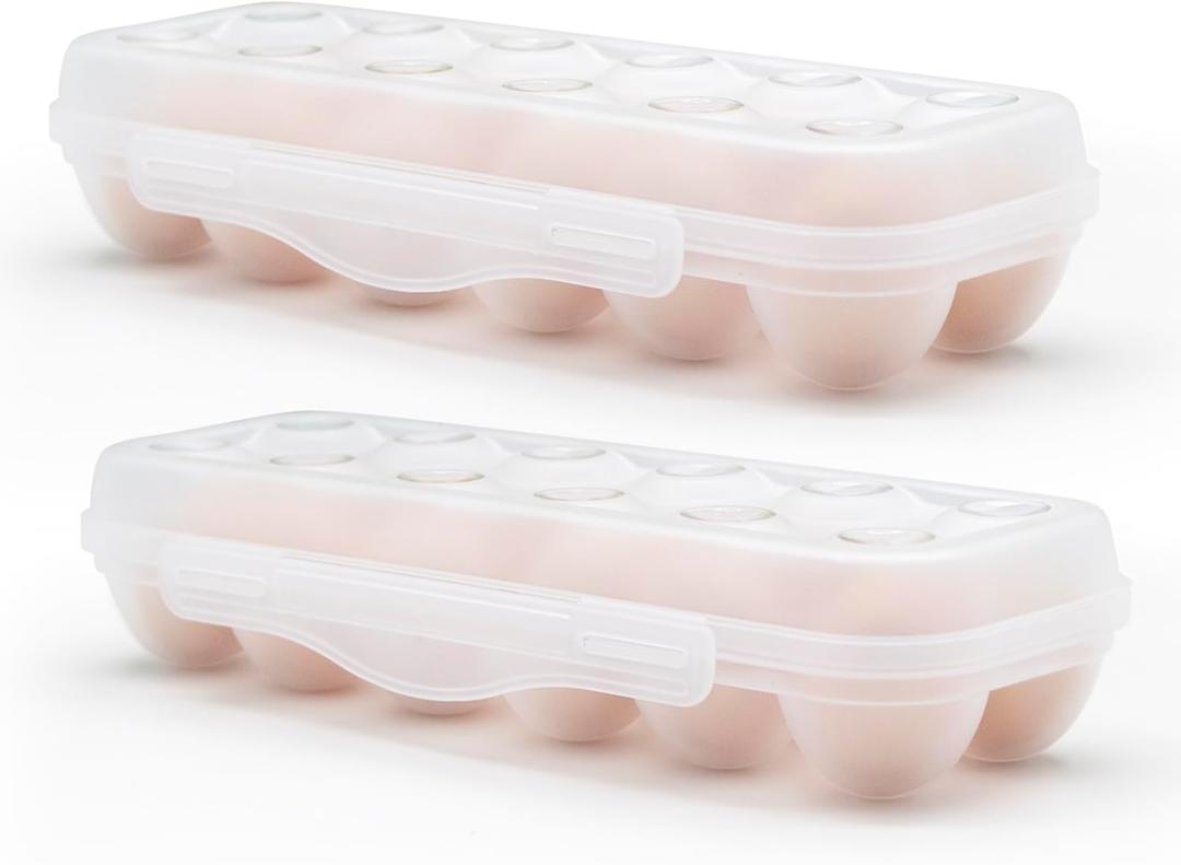 Egg Storage for Refrigerator, Egg Holder for Fridge with Lid, Stackable Egg Storage with Safety Buckle (2)
