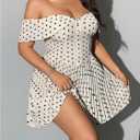Floerns Women's Plus Size Polka Dots Off The Shoulder Dress Button Pleated A Line Party Dresses, XXL