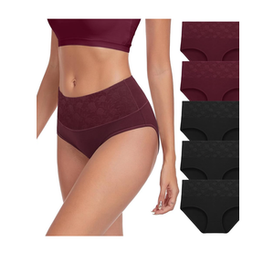 Pack of 5 coskefy High Waist Cotton Underwear for Women Full Coverage Panties Floral Print Briefs for Ladies 
