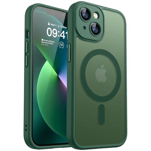 CANSHN Magnetic for iPhone 13 Case, Upgraded [Full Camera Protection] [Compatible with Magsafe] [Translucent Matte] Shockproof Protective Phone Case for iPhone 13 6.1" - Deep Green