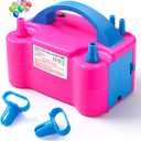 Voircoloria Balloon Pump Electric, Portable Automatic Dual Nozzle Inflator 110V 600W with Tying Tools for Birthday Gender Reveal Baby Shower Balloons Party Decorations (Rose Red)