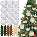 32 Pcs 2.36" Silver and White Christmas Ball Ornaments Set Mini Velvet Bow Vintage Rustic Shatterproof Xmas Hanging Ornaments for Xmas Tree Holiday Party Decor