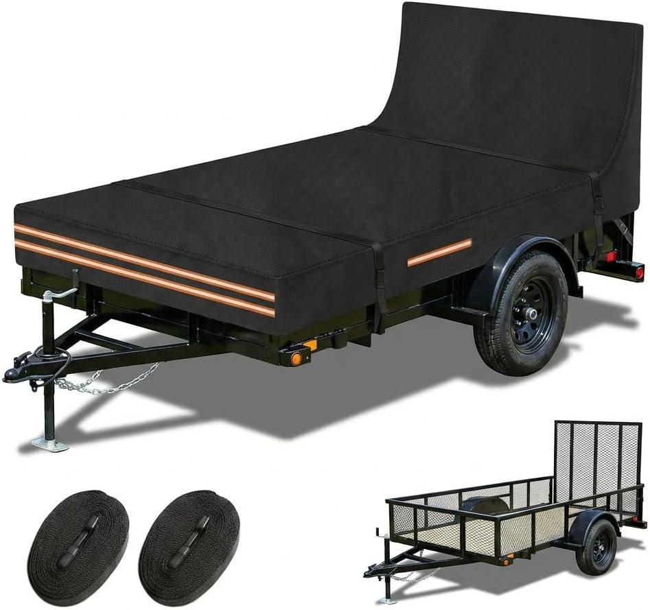 Utility Trailer Cover, 5 x 10 Utility Trailer Cover 600D Oxford Waterproof Windproof Heavy Duty Trailer Cover with Rear Ramp Gate, Fits Dump Trailer Tarp Fits 5 x 10FT (W x L)