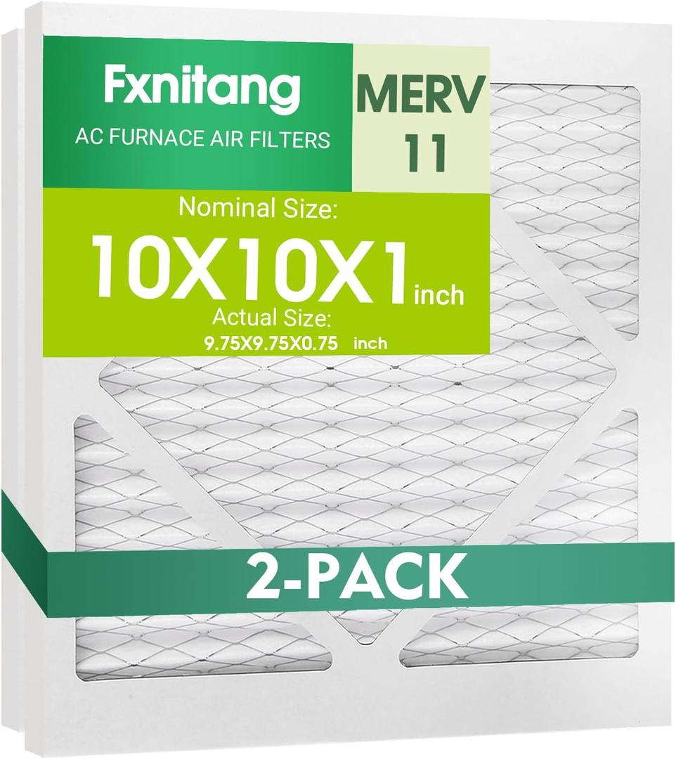 (2 Pack) 10x10x1 Air Filter, MERV 11 MPR 1200 & FPR 7, Pleated Air Filter (Actual Size: 9.75"x9.75"x0.75")