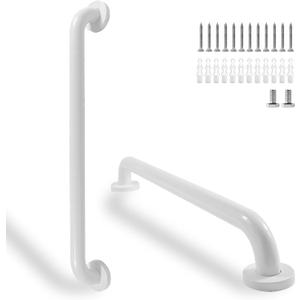 Shower Grab Bar, 2 Pack 24 Inch White Bathroom Safety Bar, 1.25" Diameter 304 Stainless Steel Grab Bars for Bathtubs and Showers, Handicap Shower Grab Bar for Seniors Elderly