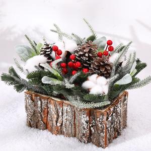Zhehao Christmas Table Centerpieces Artificial Small Tabletop Christmas Tree Wooden Crate Potted Plant Pinecones Leaf Berry Xmas Winter Tiered Tray Shelf Table Home Decor(Cotton)