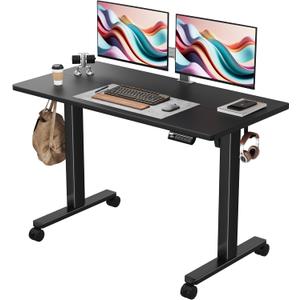 Monomi Electric Height Adjustable Standing Desk, 48x24 Inches, Ergonomic Home Office Sit/Stand Up Desks (Black Steel Frame/Black Top)