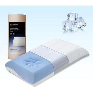 Cooling Memory Foam Pillow for Neck Pain Relief, Neck Pillow for Side, Back, Stomach Sleepers, Standard Size, Two-Sided Washable Reversible Cover, Medium&Soft Pillow, All-Season, 5 (26"*16"*5")
