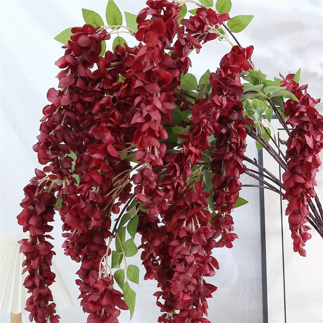 4pcs 47.2-inch Artificial Fake Wisteria Hanging Flower Garland Silk Flower String Home Party Decoration White Blue Pink Purple (Crimson)