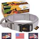 ADITYNA Tactical Dog Collar for Large Dogs - Soft Padded, Heavy Duty, Service, Adjustable Military K9 Collar with Handle for Training and Walking (Large: Fit 18.5-22" Neck, Gray)