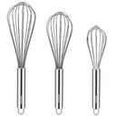 Stainless Steel Wire Whisk Set for Cooking, Dishwasher Safe, 3 Piece, Black/Silver