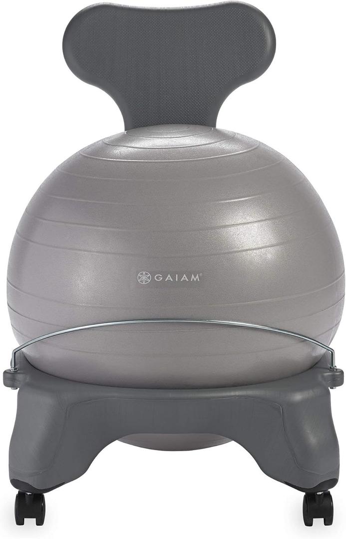 Gaiam Classic Balance Ball Chair Exercise Stability Yoga Ball Premium Ergonomic Chair for Home and Office Desk with Air Pump