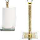 Suwimut Paper Towel Holder, Gold Paper Towel Roll Dispenser Stand Weighted Base Non Slip Filled with Sparkly Crystal Crushed Diamond House Decor for Home Kitchen Countertop Tabletop