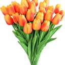 Kisflower 30Pcs Latex Tulips Real Touch Red and Yellow Artificial Flowers Fake Tulips Arrangement Bouquet for Home Office Wedding Decor (Red and Yellow)