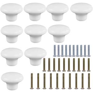 10 Pack Ceramic Round Style Cabinet Knobs Cute Cupboard Door Knobs Drawer Dresser Pull Handles with 3 Kinds of Screws (White)