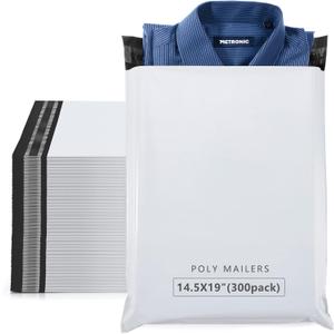 Metronic 300 Pcs Shipping Bags 14.5x19, Large Poly Mailers for Small Business Supplies, White Poly Bags for Clothing Packing Supplies, Strong Adhensive Self Seal Mailing Packing Bags Postal Bags