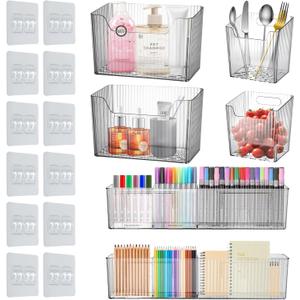 6 Pcs Cabinet Door Organizer,Clear Storage Organizers Bins,Wall Mounted Shower Basket,Inside Cabinet Door Storage,Makeup Organizer,Stackable Organizers Basket for Kitchen Bathroom Cabinets Pantry